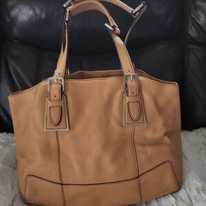 Calvin Klein Tan Leather Tote Bag - Classic Everyday Handbag
